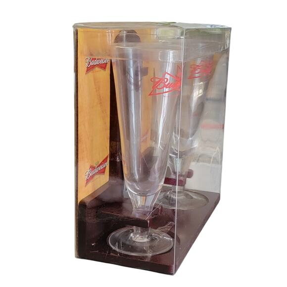 Budweiser Wooden Bar Stand & 2 Pilsner Glasses Bottle Opener 2006 Gift Christmas - Picture 6 of 9